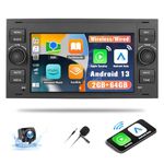 CAMECHO 2G+64G Android 13 Wireless CarPlay Android Auto Car Radio for Ford Fiesta Focus Kuga Transit Connect Mondeo S-Max, 7" Touchscreen with Bluetooth Mirror Link GPS FM RDS WiFi SWC+Backup Camera