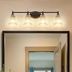 zeyu Farmhouse Vintage Bathroom Vanity Light Fixture, 4-Light Wall Sconces Over Mirror, Oil Rubbed Bronze Finish with Clear Fluted Glass, ZSL87B-4W ORB