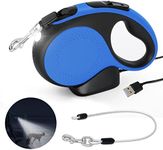 PEEPOWL Retractable Dog Leash with Rechargeable LED Light for Night Walks,16FT Dog Walking Leash with Chew Proof Cable, Tangle- Free for Dog ups to 66lbs (Blue)