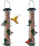 MIXUMON Set of 2 Metal Tube Bird Feeders for Outside – 6 Port, 16 Inches – Tube Wild Bird Feeder, Chew-Proof and Rust-Proof - Great for Mom