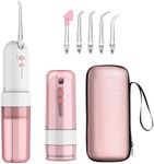 Water Flosser - COSANSYS Cordless Electric Teeth Oral Irrigator Portable Rechargeable - 4 Modes (include nose clean) & 5 Jet Tips - IPX7 Waterproof Flosser for Travel and Home Pink