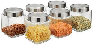 Amazon Brand - Solimo Square Glass Storage Containers, Set Of 6, 1350 Ml Each,Transparent