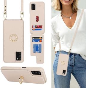 Lipvina for Samsung Galaxy A03s Case with Card Holder and Strap for Women,Crossbody Lanyard,Stand Ring Kickstand,Snap Clasp,Phone Wallet Cases 6.5 inch(Beige)