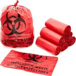 No Leak, Hospital Grade Biohazard Waste Bags 50 Pk. 10 Gallon, 24" Red Trash Liner With Hazard Symbol For Infectious Waste Disposal. Best Small Lab Can Liners for Labeling Biohazardous Trash Safely