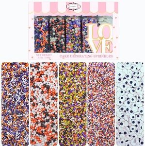 Confect Sprinkles Mix for Baking & Cake Decorative Sprinkles Assorted Pack of 5 Treat With Trick Sliver, Orange, Irish Purple & Black Dragees & Vermicelli Sprinkles - 3.5Oz