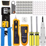 MAYLINE CAT5/CAT6/Cat7 Cable Portable Phone Network Repair Kit, RJ45/RJ11/RJ12 Computer Crimp Stripping Cutter Set, Professional Wire Crimping Tester Tools, End-Pass-Through Connectors(Blue)