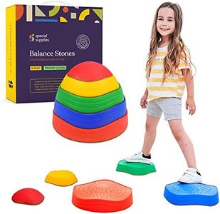 Special Supplies Stepping 5 Balance Stones for Kids, Indoor and Outdoor Balance Blocks Promote Coordination, Balance, Strength, Child Safe Rubber, Non-Slip Edging, Stackable