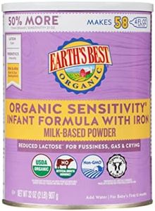 Earth's Best Organic Sensitive Baby Formula for Babies 0-12 Months, Reduced Lactose Powdered Infant Formula with Iron, Omega-3 DHA, and Omega-6 ARA, 32 oz Formula Container