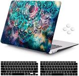 iCasso MacBook Air 13 Inch Case 2018 Release A1932,Durable Rubber Coated Plastic Cover with Keyboard Cover Nebula Mandala