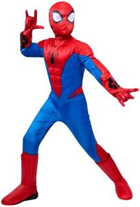 Marvel Spider-Man Official Youth Halloween Costume - Padded Jumpsuit with Gloves, Boot Covers, and Detachable Mask (S) Multi