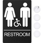 ASSURED SIGNS Washroom Sign, Bathroom Signs For Business - Unisex Restroom Sign For Men and Women - 9" by 6" - ADA Compliant with Braille and Handicap Symbol - Strong Double-Sided Adhesives - Apply to Door or Wall