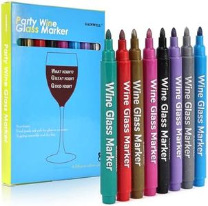 GAINWELL Wine Glass Markers – Pack of 8 Food-Safe Non-Toxic Wine Glass Marker Pens - Can also be Used on Ceramic Plates and other Glass and Dinnerware