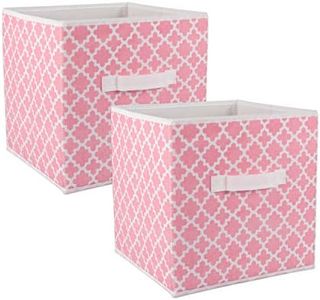 DII Foldable Fabric Storage Containers for Nurseries, Offices, Closets, Home Décor, Cube Organizers & Everyday Storage Needs, (Large - 11 x 11 x 11) Pink Sorbet Lattice - Set of 2