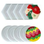 Midnadiy 8 Pcs Resin Coaster Molds - Durable Round and Hexagon Silicone Coaster Molds for Epoxy Resin, Silicone Tray Mold for Jewelry Tray, DIY Crafts, Home Decor, Gifts