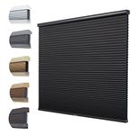 Persilux Custom Cellular Shades Blackout Honeycomb Shades for Windows Cordless Pleated Window Shades 1.5" Single Cell, Night Black