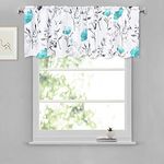 Likiyol Floral Kitchen Valance Curtains Watercolor Flower Leaves Window Valances Teal and Gray Floral Kitchen Curtains, Rod Pocket Small Window Treatment Valance for Bathroom Basement, 52 x 18 Inches