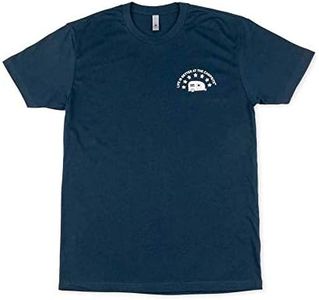 Camco Life is Better at The Campsite Crew Neck Short Sleeve T-Shirt | Features Soft Jersey Fabric, RVs Exploring The USA on Navy Blue, and is Machine Washable | Medium (53421)