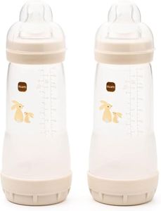 MAM Easy Start Anti-Colic Baby Bottles | 2 Pack (2 x 320ml) | Self-Sterlising | Fast Flow MAM Teats Size 3 | Baby Accessories | Linen (Various Designs)