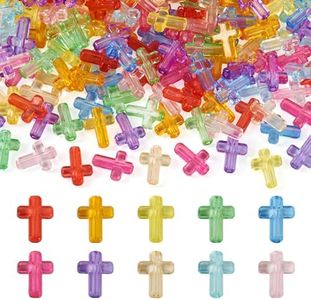 Craftdady 200Pcs Acrylic Cross Beads Random Colors Plastic Rosary Crucifix Charms Mini Crosses for Crafts Halloween Jewelry Making Prayer Pocket Quilt