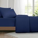 Aisbo Double Duvet Set with Sheet - Navy Blue 4 Pieces Microfiber Bedding Set for Double Bed, Includes Duvet Cover, Fitted Sheet and Pillowcases