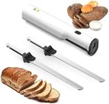 Cordless Meat Slicer Knife Bread Knife, Electric Meat Carving Knife with 2 Serrated 8” Stainless Steel Blades & Safety Lock Trigger Release, Carving Meats, Poultry, Bread