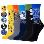 Justay Comf 5 Pairs Mens Socks Novelty Painting Cotton Art Socks Funny Gifts for Men One Size Yellow