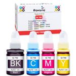 Ravaria Compatible Ink for Canon Gi 790 Pixma Ink Suitable for Canong1000 / G1010 / G1100 / G2000 / G2002 / G2010 / G2012 / G2100 / G3000 / G3010 / G3012 / G3100 / G4000 / G4013 (CMYK Set)