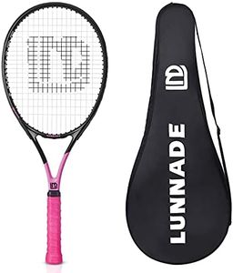 LUNNADE Adults Tennis Racket 27 Inch, Shockproof Carbon Fiber Tennis Racquet Light-Weight, Pre-Strung and Regrip, Suitable for Beginners to Intermediate Players