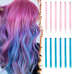 BARSDAR Colored Hair Extensions Clip in - 22 Inch 12 PCs Highlights Pink and Blue Clip in Hair Extensions Straight Synthetic Clip in Hairpieces for Women Halloween Christmas Costume - Pink & Blue
