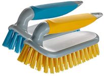 NCaan 2pk Deluxe Hand Scrubbing Brush Heavy Duty with Stiff Bristles & Non-Slip Soft Grip Handle-Household Cleaning Brush for Indoor & Outdoor, Bathroom, Kitchen, Carpet, Floor, Bath,Car (Assorted, 2)