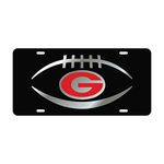 Georgia Bulldogs Mirror Laser License Plate Tag Black background, Silver, Mirror Red - Football and G logo