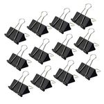 LEZQHB 12 pcs Binder Clips, Black Metal Paper Clips, 41mm Sizes Foldback Clips Clamp Binder Clips with box for Office Home Supplies