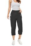 femiss New Summer Womens Elasticated Capri Two Pockets Cropped 3/4 Ladies Trouser Plus Size Pants (T5=UK16, Black)