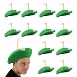 6 X GOLF HAT FANCY DRESS ACCESSORY CRAZY PUB GOLF GREEN BERET WITH FLAG POLE & BALL POMPOM SPORTS CAP