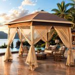 Invezo 13 x 13 feet Hexagonal Pop Up Garden Gazebo with Mosquito Netting Outdoor Canopy Tent Big Size for Garden (Khaki)