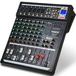 Audio Mixer Channel, Sounds Mixer for Streaming. Professional DJ Board Console 8-Channel Mic, Usb Audio Interface and 48V Phantom Power Mixer, DJ Studio Sound Board with FX Reverb Delay Effect.