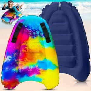 JAMBO Inflatable Surf Body Board with Handles, Boogie Board for Beach, Surfing Swimming Floating Surfboard Boards, Pool Floats Pool Beach Toy for Kids (Water Color Bodyboard) - 1 Pack