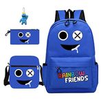 3Pcs Anime Game Rainbow Backpack Set with Keychain,17in 3D Printed Friend Cartoon Lunch Bag High Capacity Cartoon bag., A, 17in