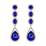 EVER FAITH Bridal Crystal Earrings for Wedding, Rhinestone Teardrop Dangle Earrings for Women Girls Royal Blue