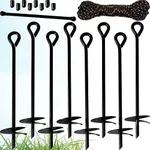 GrayBunny GB-6874 Ground Anchor Kit Set of 8 Earth Augers 15 Long 3 Wide Helix 3/8h Diameter Stake Shaft includes Torque Bar Rope Carrying Sack & Eight Heavy Duty Rods