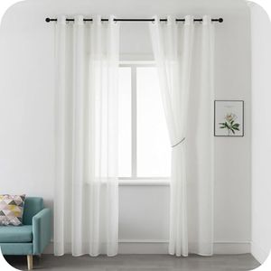 GIRASOLE HOME Coppia Tende Voile Semitrasparenti Effetto Lino Tenda per Soggiorno Camera Balcone Finestra e Interni 2 Pannelli con Occhielli (Bianco, 140x290cm)