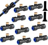 RUNCCI-YUN 10 Pack Brass Misting Nozzles 1/4 Inch Slip Lock Mister Nozzles Thread Misting Nozzle Tees with Plugs for Outdoor Cooling System