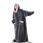 EAHOME Extra Long Hoodie Blanket Sweatshirt 3XL for Women Men 1pcs, Super Warm and Cozy Big Blanket Hoodie, Wearable Flannel Blanket with Sleeves and Pocket Dark Grey