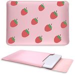 Cute Fruit Strawberry Laptop Sleeves 14 Inch, Pink Faux Leather Cover Case for Women Girls, Compatible with MacBook Pro 14" 2021-2024/Air 13" 2010-2017/Pro 13" 2012-2016