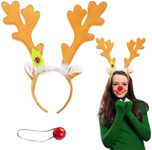 SCS Direct Christmas Holiday Reindeer Antlers Headband w Light Up Nose Costume Deer Outfit for Adult Men Women, Kids Party Favor, Barcrawl, Cosplay, Seasonal Gift Exchange, One Size Hair Accessory