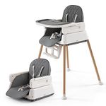 3 in 1 Baby High Chair,Adjustable Convertible Infant Baby Feeding Chair Booster for Eating with Detachable Double Tray,5 Point Harness,Deep Gray