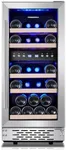 Phiestina Wine Fridge, 15 Inch Small Wine Cooler Refrigerator 31 Bottles Dual Zones Under Counter Temperature Control Built-in/Freestanding