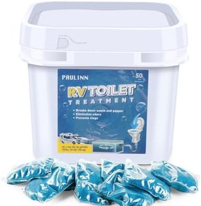 PAULINN RV Toilet Treatment Drop Ins, 50 Packs Septic Tank Treatment Pods Holding Tank Deodorizer for RV Black & Grey Water Tank Camper Marine Boat Camping