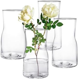 Elsjoy Set of 4 Small Glass Vases, 7" Clear Glass Flower Vase Modern Table Centerpiece for Flower Bouquets, Home Decor, Wedding, Housewarming Gift