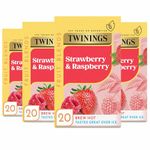 Twinings Strawberry & Raspberry Fruit Infusion Flavoured Tea - 80 Biodegradable Bags (Multipack of 4 x 20) , Caffeine & Sugar Free Herbal Vegan Tea with Natural Fruit Flavors, Refreshing Berry Blend